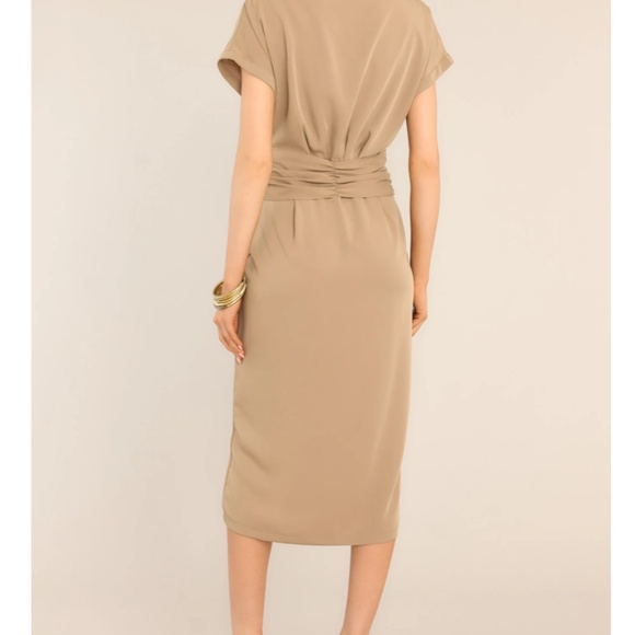 Working Together Tan Button Front Midi Dress - Picture 4 of 6